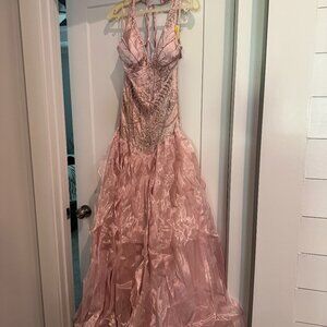 Sue Wong Silk Dress Beaded Evening Gown Pink Rose Party Prom Sz 6 Long Maxi #43